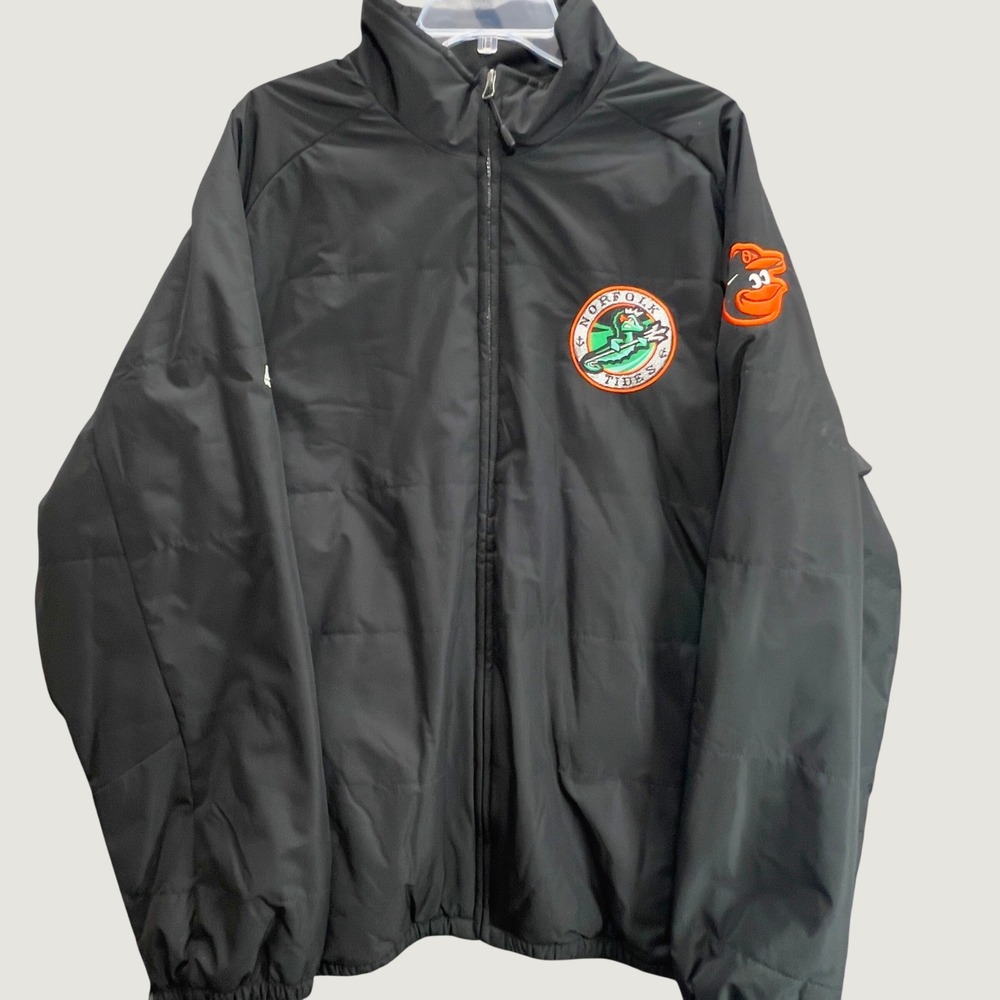 Majestic Norfolk Tides Baltimore Orioles Jacket Mens 3XL Black Full Zip Fleece